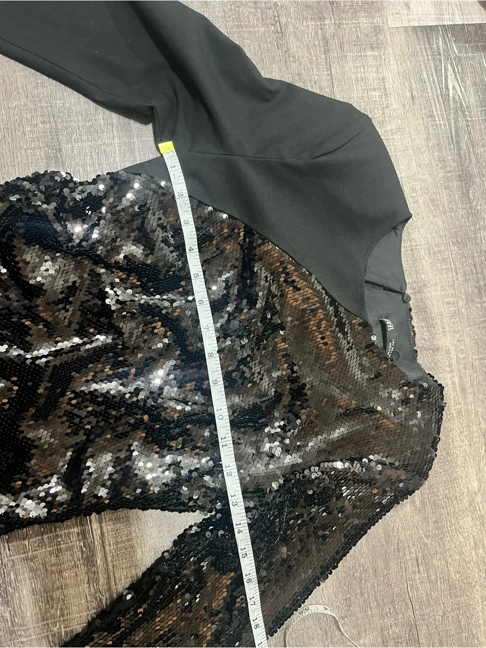 ZARA Sequin Long Sleeve Black Dress - Picture 6 of 7